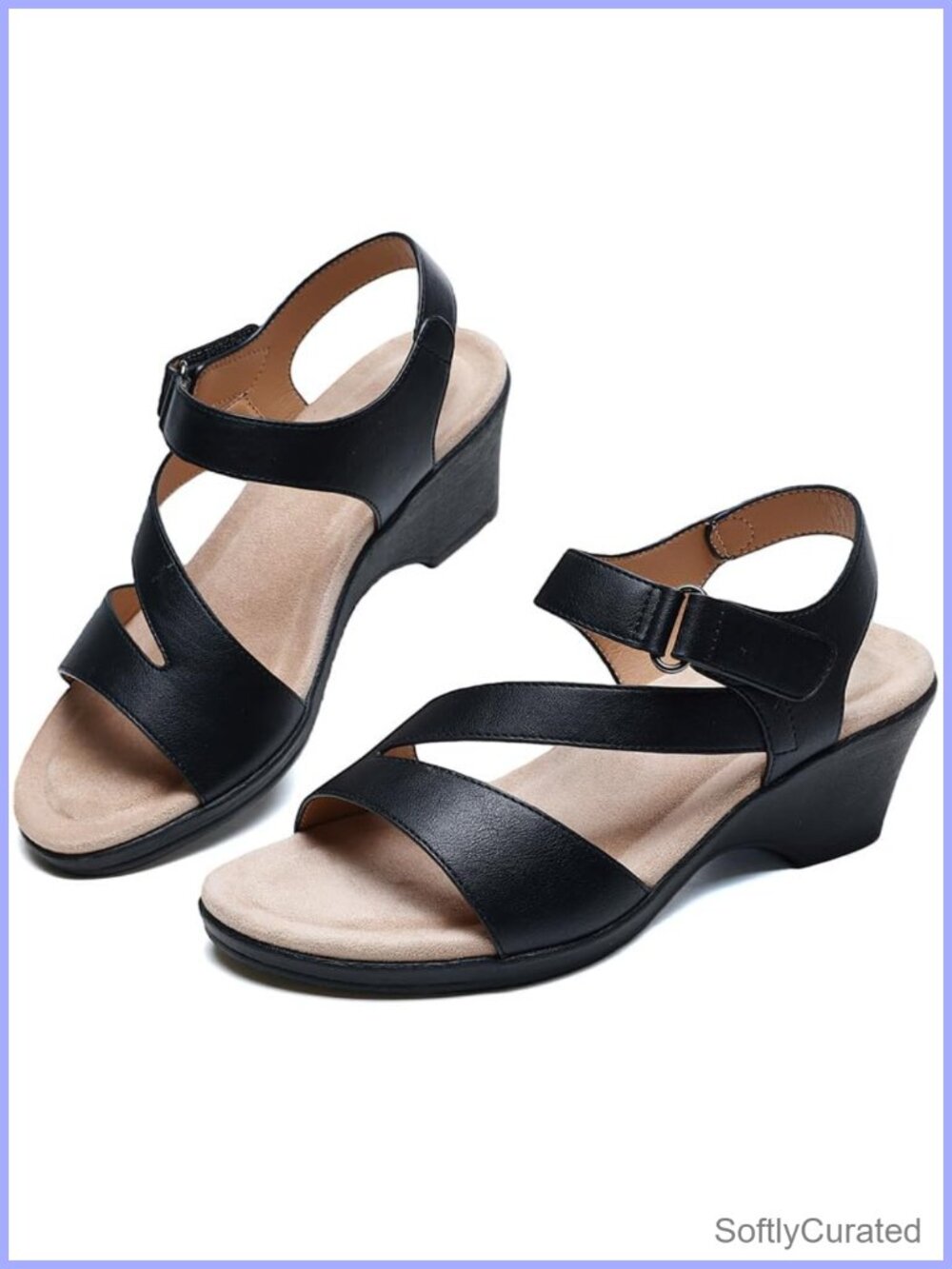 Wedge Sandals Women Dressy 2-Inch Platform PU Leather Wide Toe Arch Support